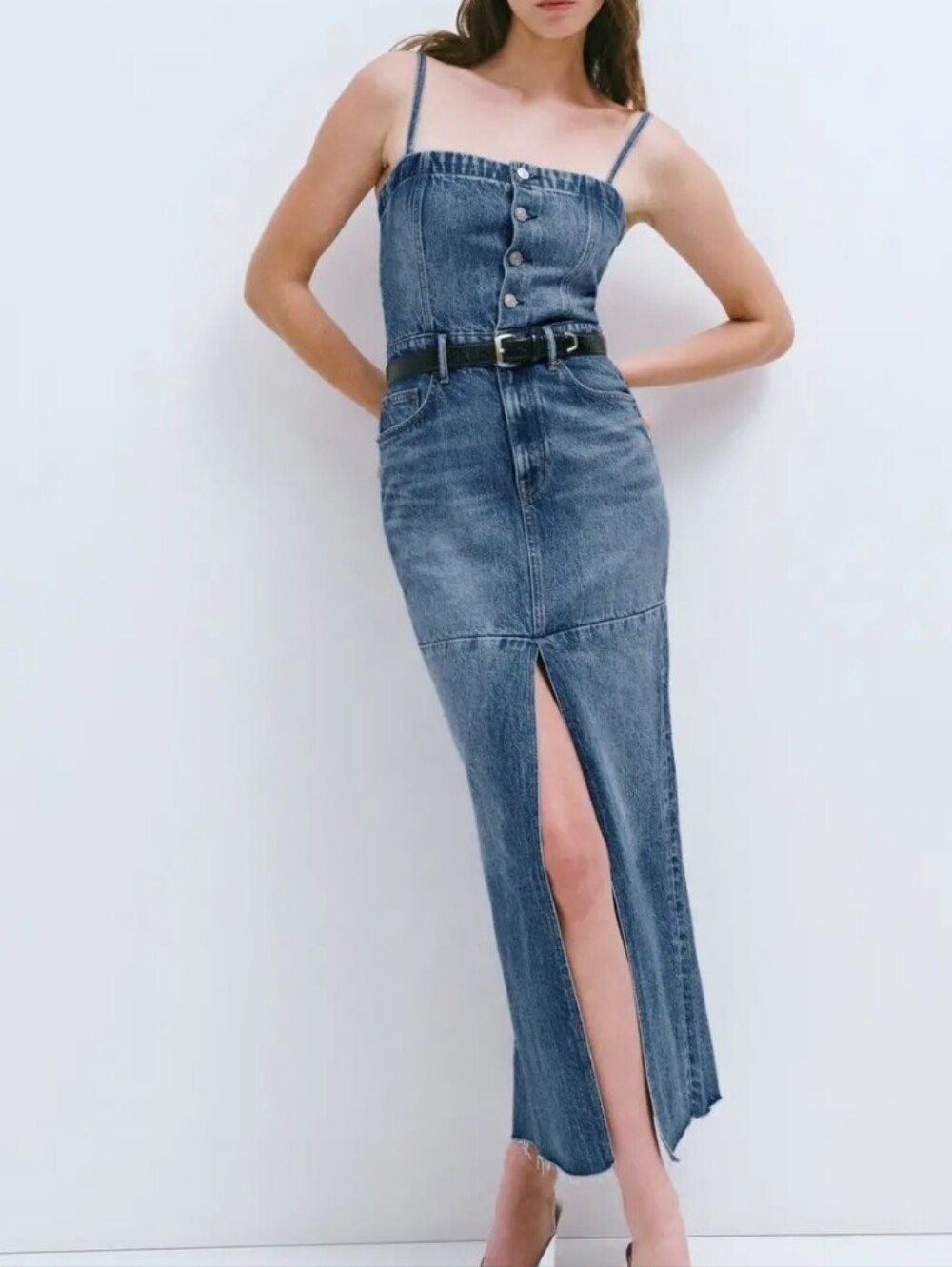 Reformation Tazz Maxi Denim Dress In Hemlock Wash Size 8